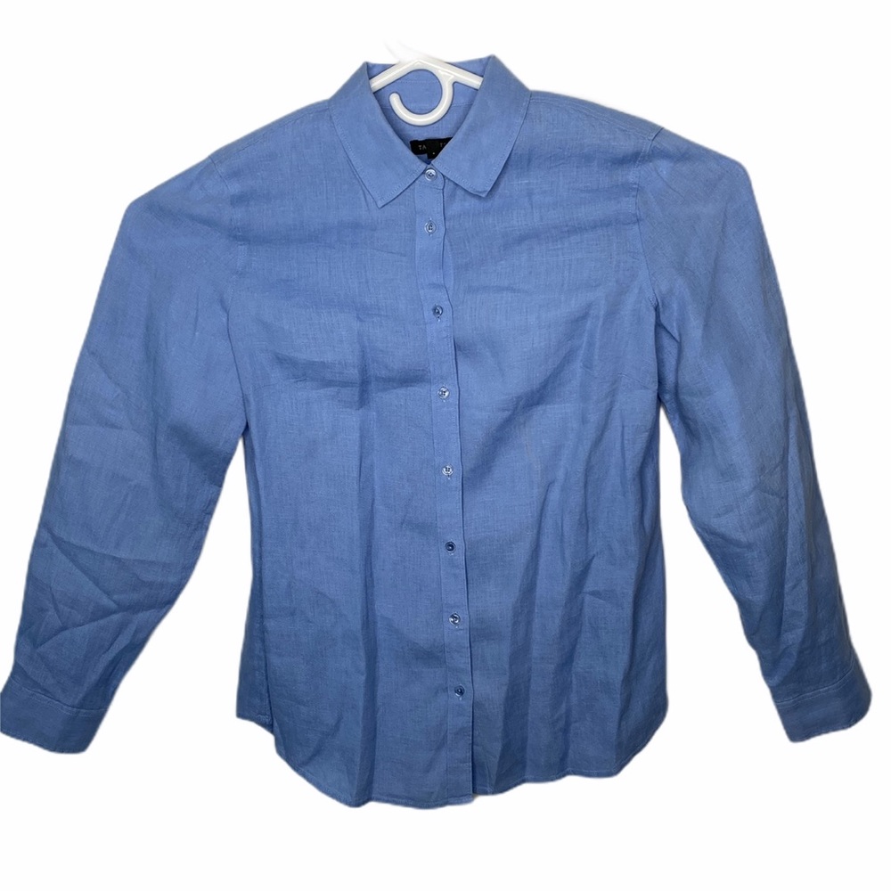 Talbots Womens Small 100pc Blue Linen Shirt